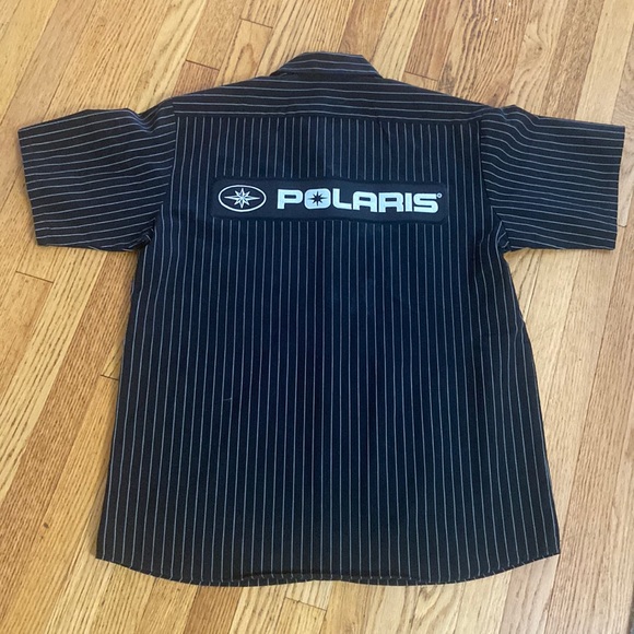 Polaris Men's Short-Sleeve Pit Shirt with Logo, Black & Grey Striped sz L - Picture 1 of 5